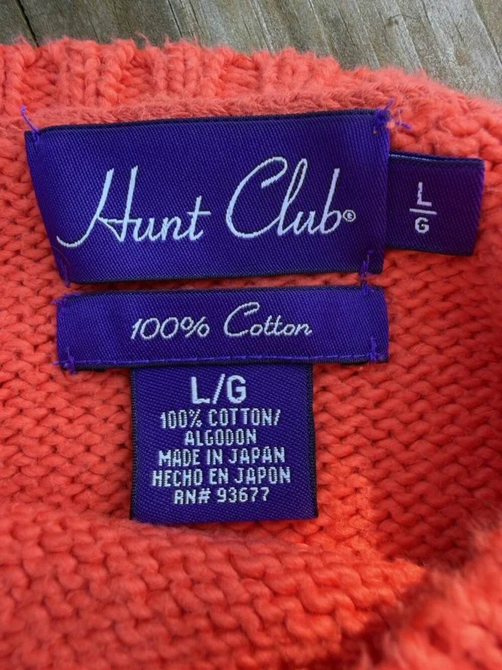 Vintage 80s Hunt Club orange oversized fisherman sweater Japan L preppy neon
